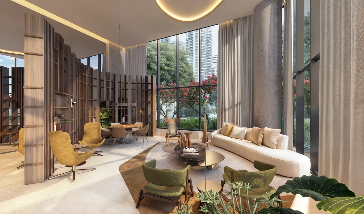 Perspectiva ilustrada da lobby office