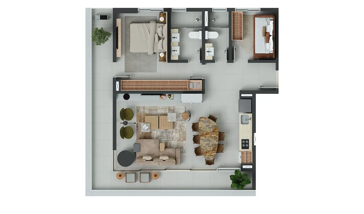 Apartamento Artse Meireles em Fortaleza - Planta 2 Quartos